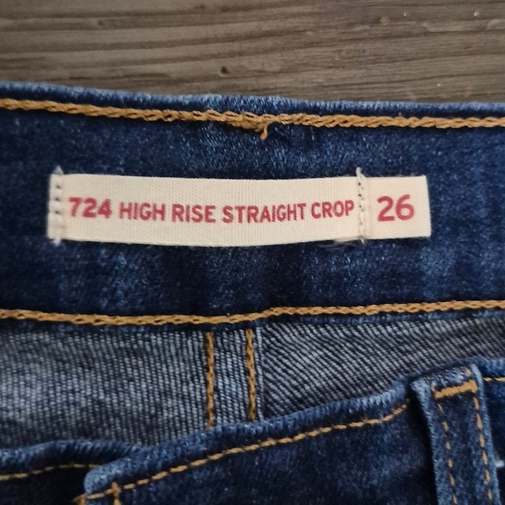 Levis 724 High Rise Straight Crop Jeans Blue Distressed Denim Womens Size 26 - Picture 3 of 5